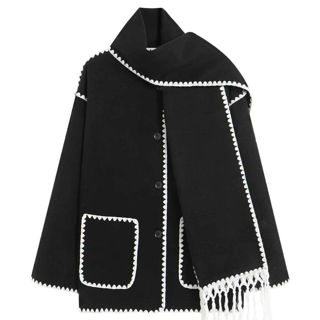 Women's Thick Woolen Coat with Scarf Rieworkes