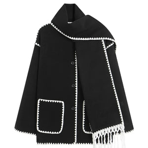 Women's Thick Woolen Coat with Scarf Rieworkes