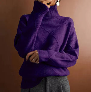 Loose High Collar Warm Sweater Solid Color Knitted Women Rieworkes