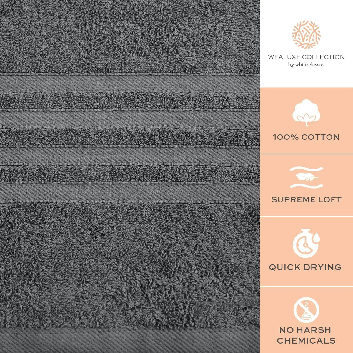 Wealuxe Grey Bath Towels Set of 4 Cotton 27x54 Inch Body Towel for Hotel Gym Rieworkes