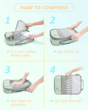 BAGSMART 6 Set/4 Set/2 Set Compression Packing Cubes for Travel, Lightweight Vacation Travel Essentials, Travel Accessories for Suitcase Organizer Bags Set, Durable Luggage Organizer Travel Bags Set of 6 Kohlrabi Green Rieworkes