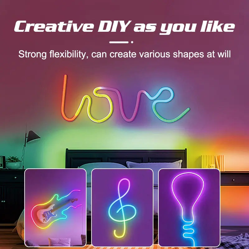 RGB LED Neon Light Bar with WiFi, App and Voice Control, Music Sync – Ideal for TV Backlighting and Room Decoration Rieworkes