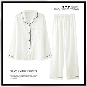 Women's Spring And Autumn Thin Long Sleeve Silk Homewear Two-piece Set Mimarta