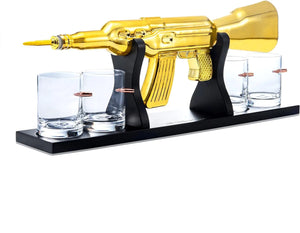 AK Gold Whiskey Decanter Set With 4 Bullet Whiskey Glasses - The Wine Savant Gift For Fathers Uncles Sons - Veteran Gifts Military Gift Home Bar Gift Mimarta