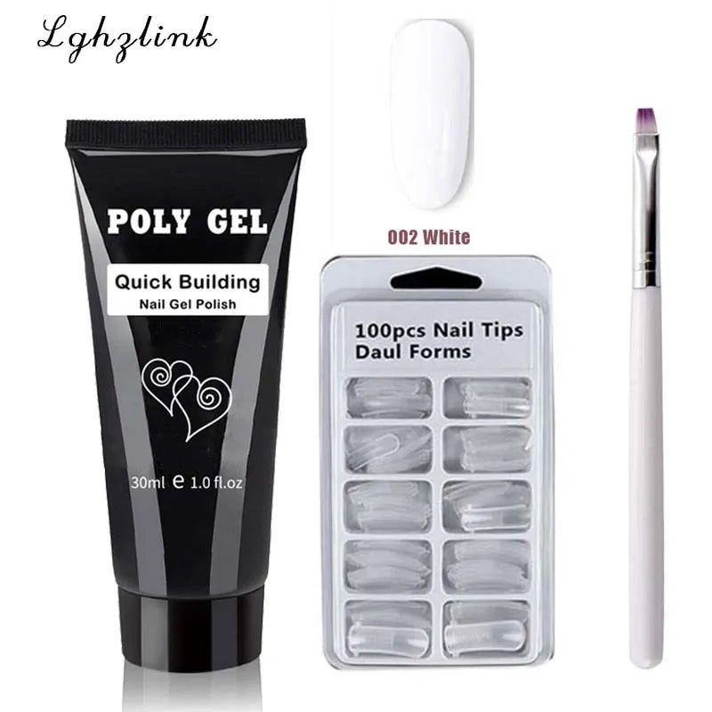 French Nail Art Poly Gel Kit with UV Brush and Nail Tips Rieworkes