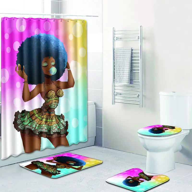 African Woman Bath Mat and Shower Curtain Set Mimarta