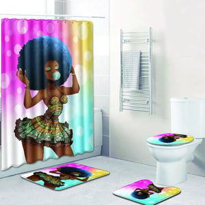 African Woman Bath Mat and Shower Curtain Set Mimarta