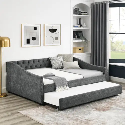 The Full-size Sofa Bed Features A Double-sized Upholstered Tufted Sofa Bed On Wheels Unavailable Platforms- Temu Rieworkes