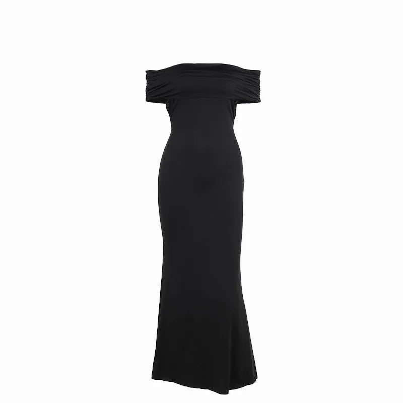 Socialite Style Elegant Sexy Backless Off-shoulder Dress Women Rieworkes