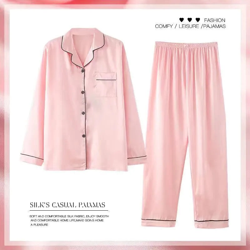 Women's Spring And Autumn Thin Long Sleeve Silk Homewear Two-piece Set Mimarta