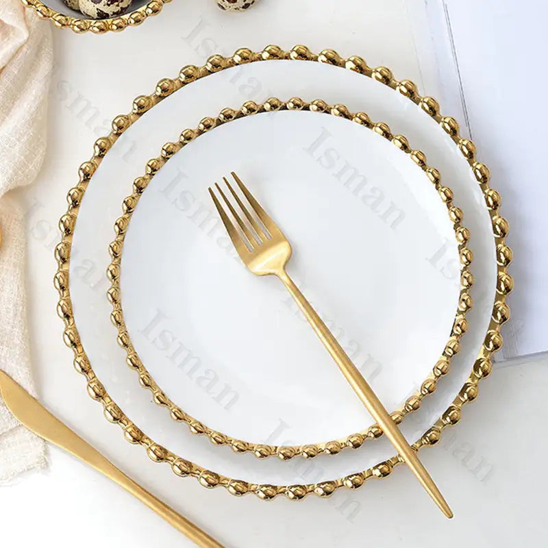 Nordic Gold Bead Ceramic Dinner Plates Rieworkes