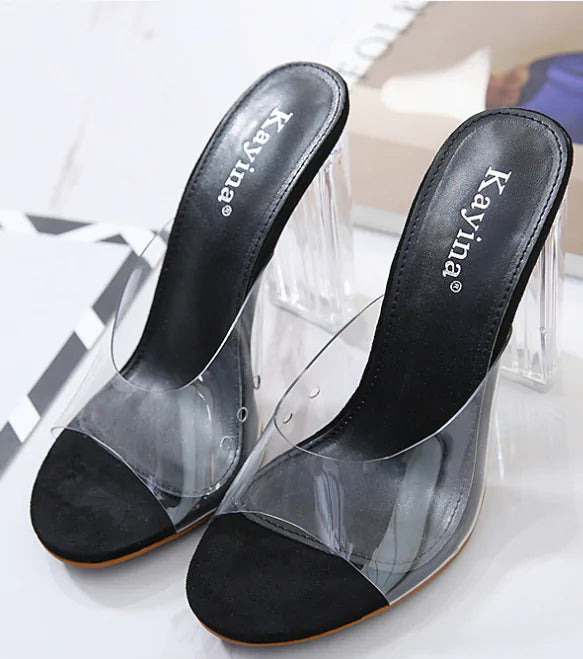 Jelly Crystal Leopard Open Toed High Heels Rieworkes