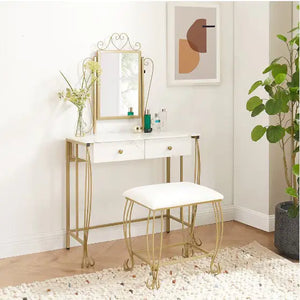 Vanity Table Set With Mirror & Stool,White Makeup Dressing Desk With Drawers For Girls,Women,Bedroom,Gift Rieworkes