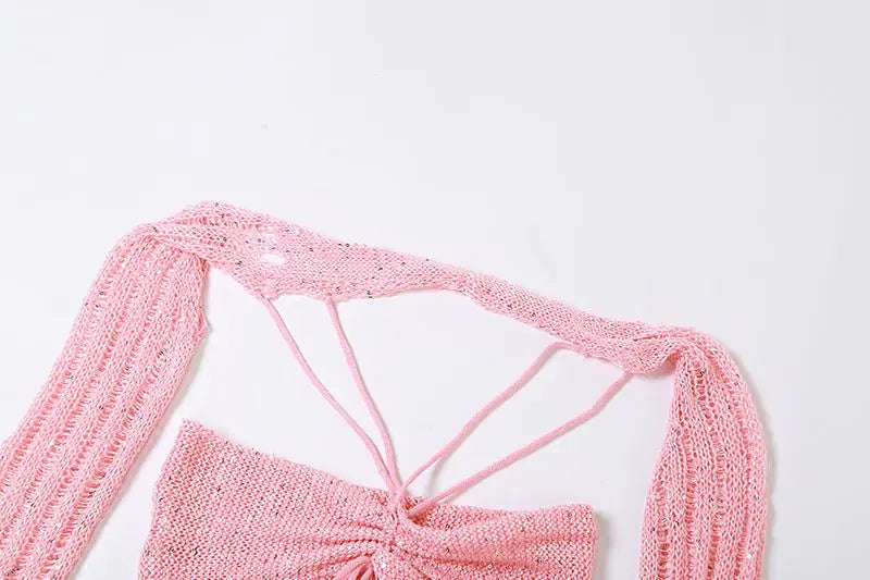 Sweet Like Sugar Distressed Crochet Mini Skirt Set Rieworkes
