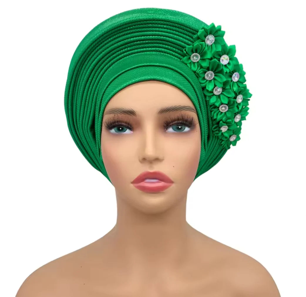 Stunning Floral Auto Gele Headwraps - 2024 New African Turban for Elegant Weddings & Parties Rieworkes