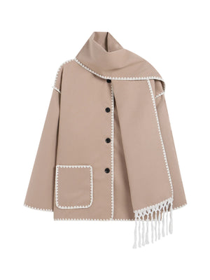 Women's Thick Woolen Coat with Scarf Rieworkes