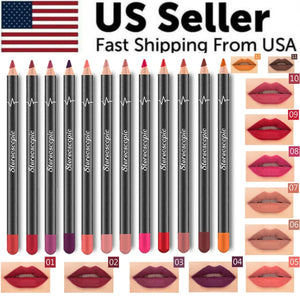 12Pcs Women Waterproof Lipstick Long Lasting Matte Lip Liner Pencil Lip Pen Set Rieworkes