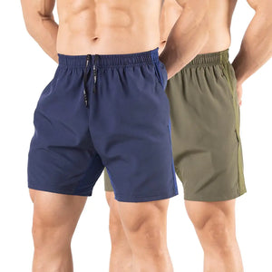 Men's 5" Running Shorts 2 Pack Quick Dry Athletic Workout Gym Shorts with Zipper Pockets Medium Navy/Green Rieworkes