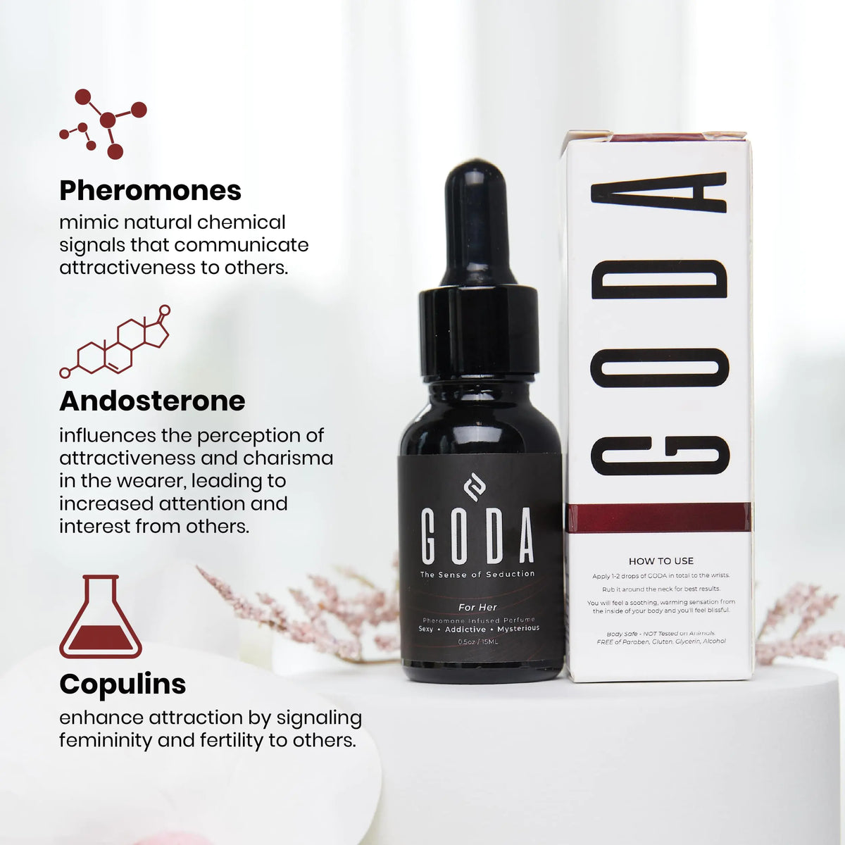 GODA For Her Pheromone Perfume for Women - Long-Lasting Women's Fragrances with Jasmine and Rose - Floral Perfume Oil with Sweet & Spicy Aroma - Vegan & Cruelty-Free Travel Perfume - 15ml/0.50 fl. oz Rieworkes