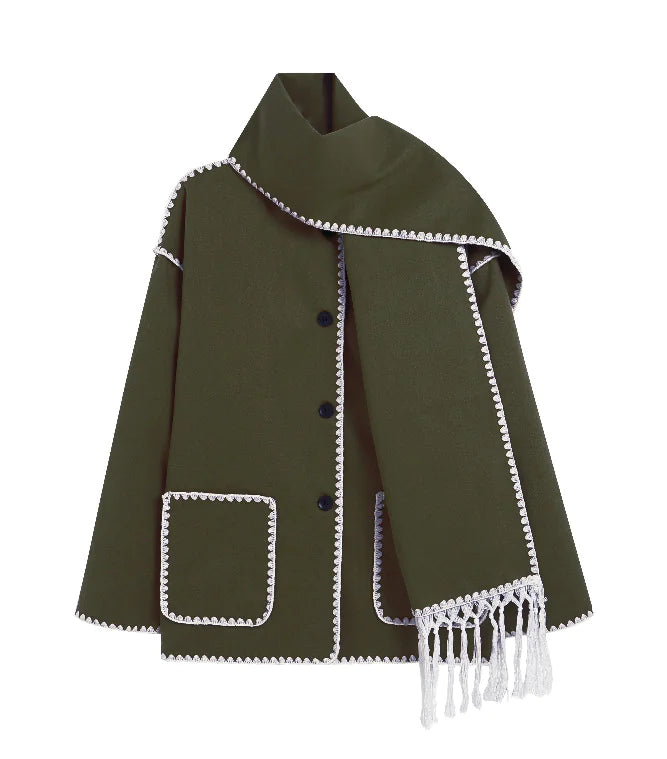 Women's Thick Woolen Coat with Scarf Rieworkes