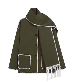 Women's Thick Woolen Coat with Scarf Rieworkes