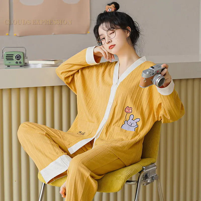 Cartoon Print Polka Dot Pajamas Set for Women Mimarta