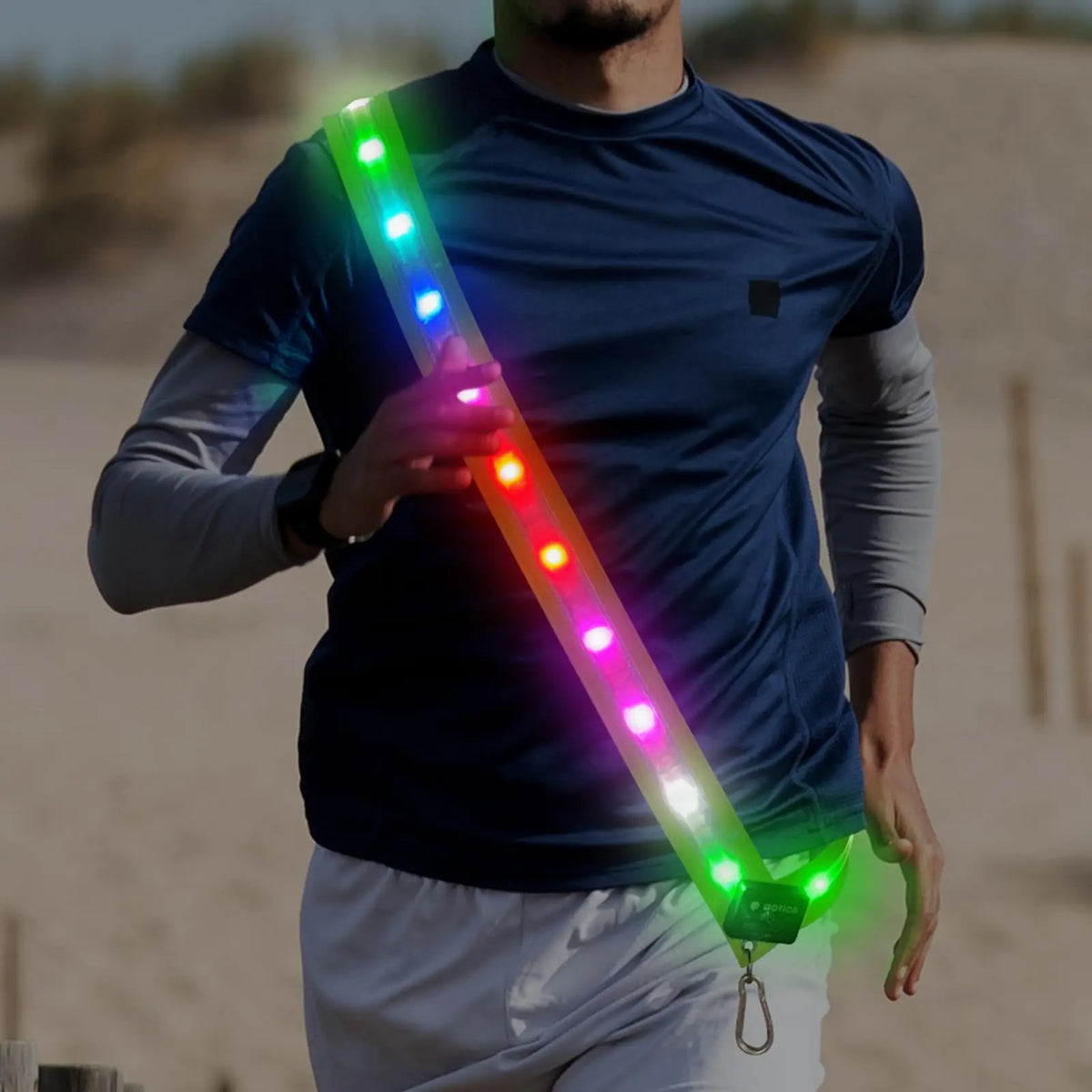 LED Reflective Running Gear Sash 4 Lights Colors in One Adjustable Safety Running Vest Belt for Night Walking High Visibility Running Gear for Men Rechargeable LED Running Belt Reflective Gear Mimarta