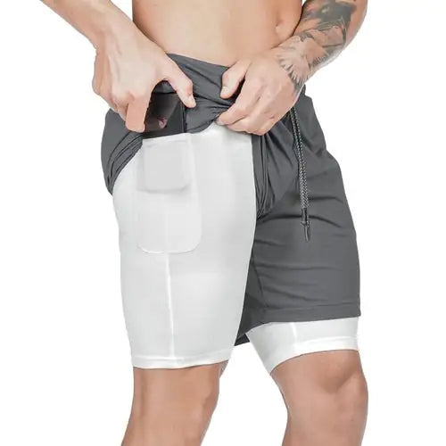 Men 2 in 1 Running Shorts Jogging Gym Fitness Rieworkes