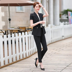 Elegant Green Women's Business Suit with Pants & Jacket Mimarta