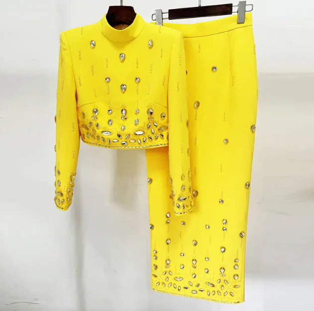 Elegant Rhinestone Long Skirt Set Mimarta