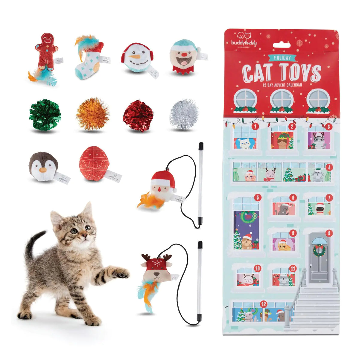 12 Day Festive Whisker Wonderland Advent Calendar Surprise Each Day For 12 days Christmas Gift Box for Cats with Catnip-Infused Delights Plush Crinkle Balls and More for Holiday Mimarta