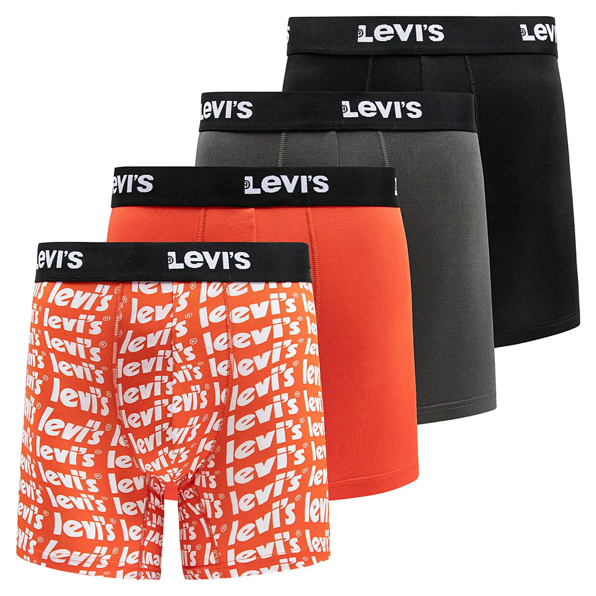 Levi's Mens Underwear Microfiber Boxer Brief for Men Ultra Soft 4 Pack Small Black, Orange, Charcoal. Orange Print Rieworkes