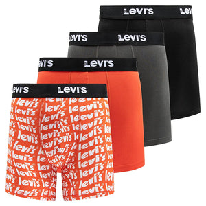 Levi's Mens Underwear Microfiber Boxer Brief for Men Ultra Soft 4 Pack Small Black, Orange, Charcoal. Orange Print Rieworkes