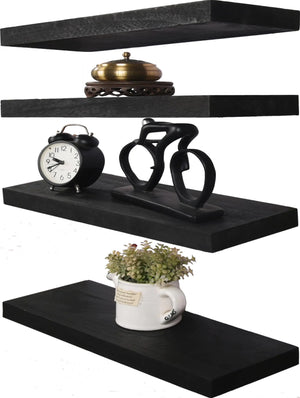 HXSWY Rustic Wood Floating Shelves for Wall Decor Farmhouse Wooden Wall Shelf for Bathroom Kitchen Bedroom Living Room Set of 4 Black Mimarta