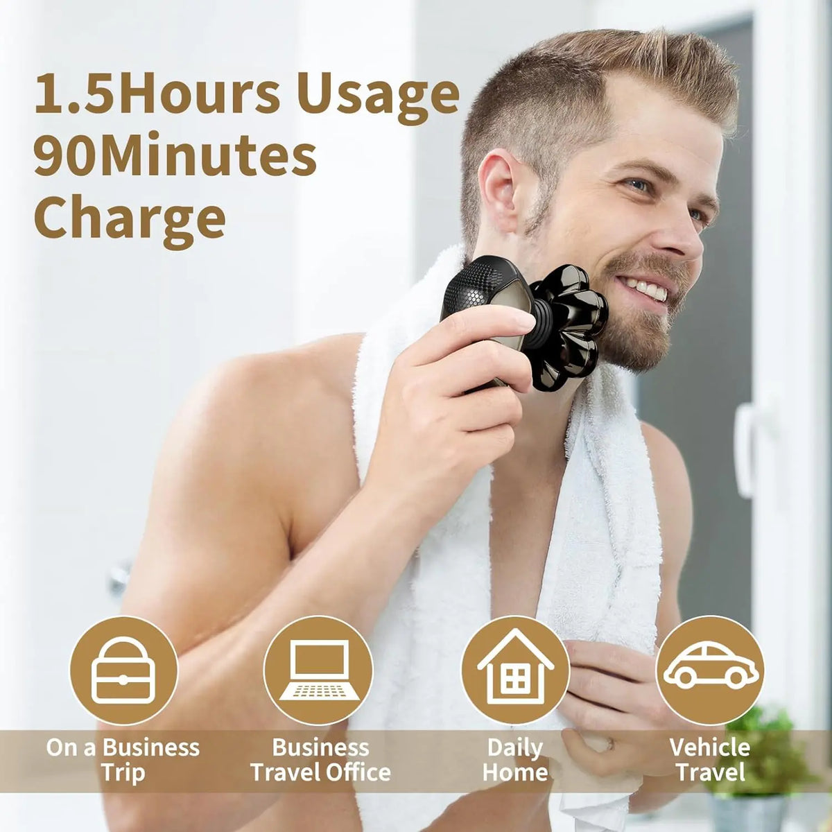 Detachable Head Shavers, SHPAVVER 5-in-1 Electric Razor IPX7 Waterproof for Bald Men, Wet/Dry LED Display Rechargeable 7D Rotary Shaver Grooming Kit with Type-C Charge (A) Brown Rieworkes
