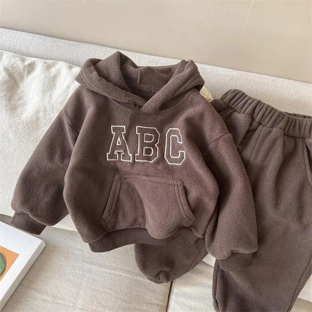Kids' Autumn Winter Fleece Letter Sweatshirt Set Mimarta
