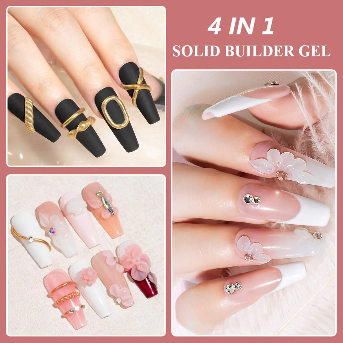 MIZHSE Solid Builder Gel, Nail Sculpture Gel Non-Sticky 4 Colors Nude Clear White Pink Hard Builder Gel Nails UV LED Nail Extension Gel For Nail Salon Home Manicure C-Classic Colors * 4 Rieworkes