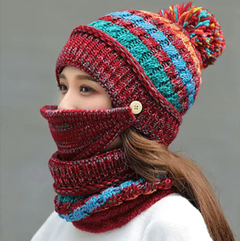 Winter Knitted Hat, Mask &amp; Scarf Set Mimarta