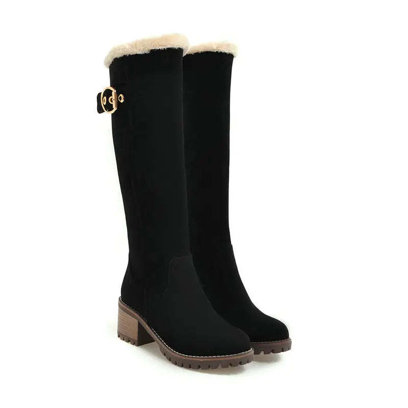 Buckle Embellished Mid-Heel Winter Long Boots Mimarta