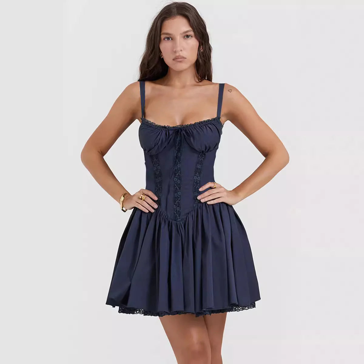 Lace-up Slim Waist Pleated Short Dresses For Womens Clothing Rieworkes
