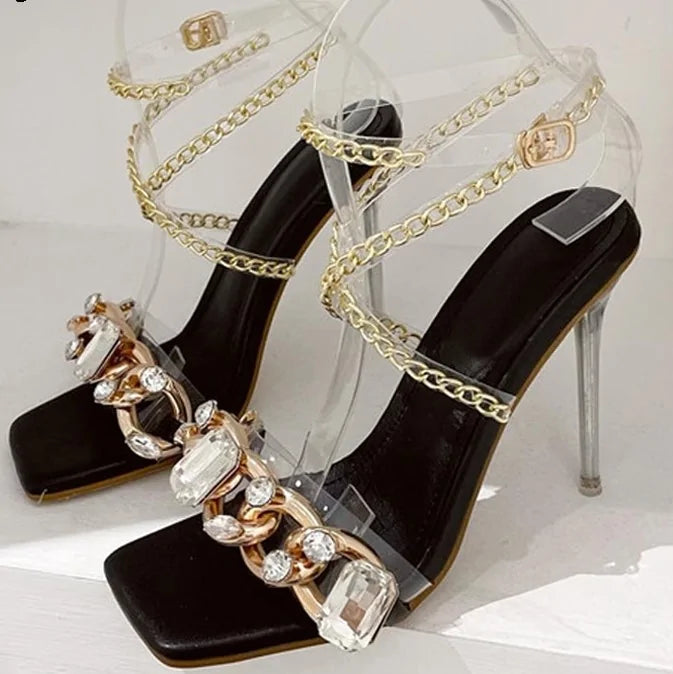 Crystal Chain Transparent Heels Rieworkes