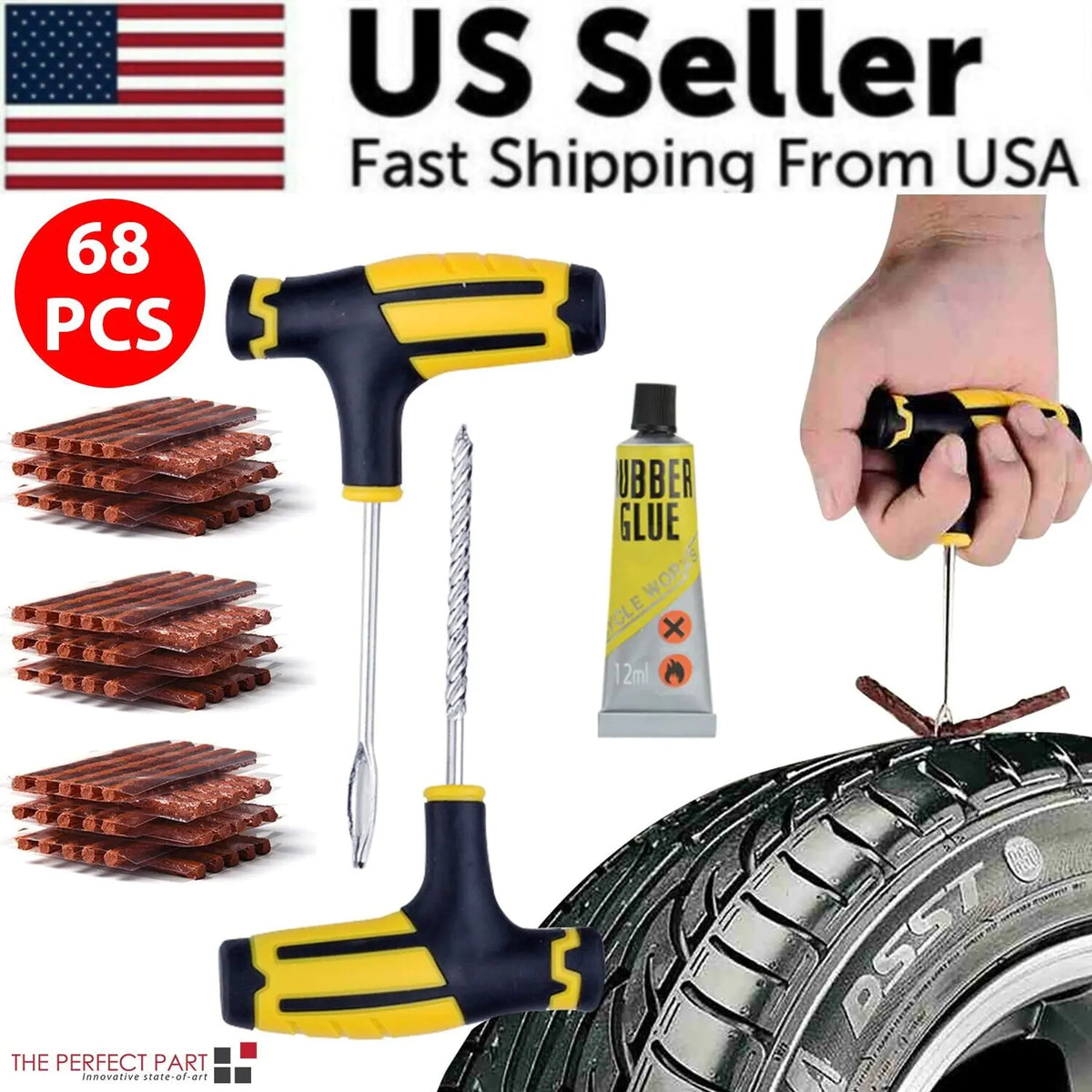 68pc Tire Repair Kit DIY Flat Tire Repair Car Truck Motorcycle Home Plug Patch Rieworkes