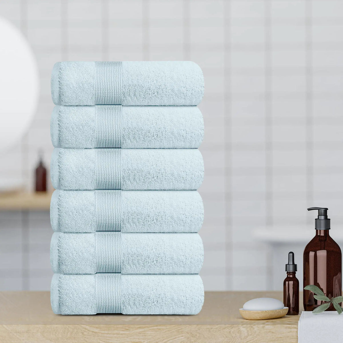 Resort Collection Soft Hand Towels 16x27 in 6 Pack Light Blue Luxury Hotel Rieworkes