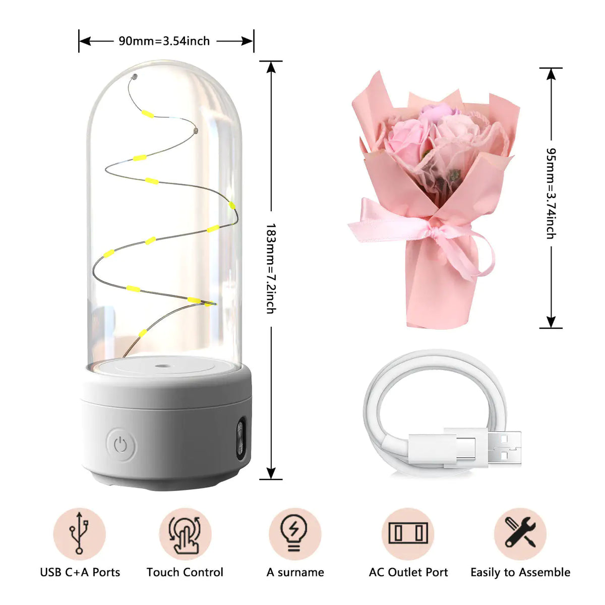 Creative 2 In 1 Bouquet LED Light And Bluetooth-compatible Speaker Mother's Day Gift Rose Luminous Night Light Ornament In Glass Cover Rieworkes