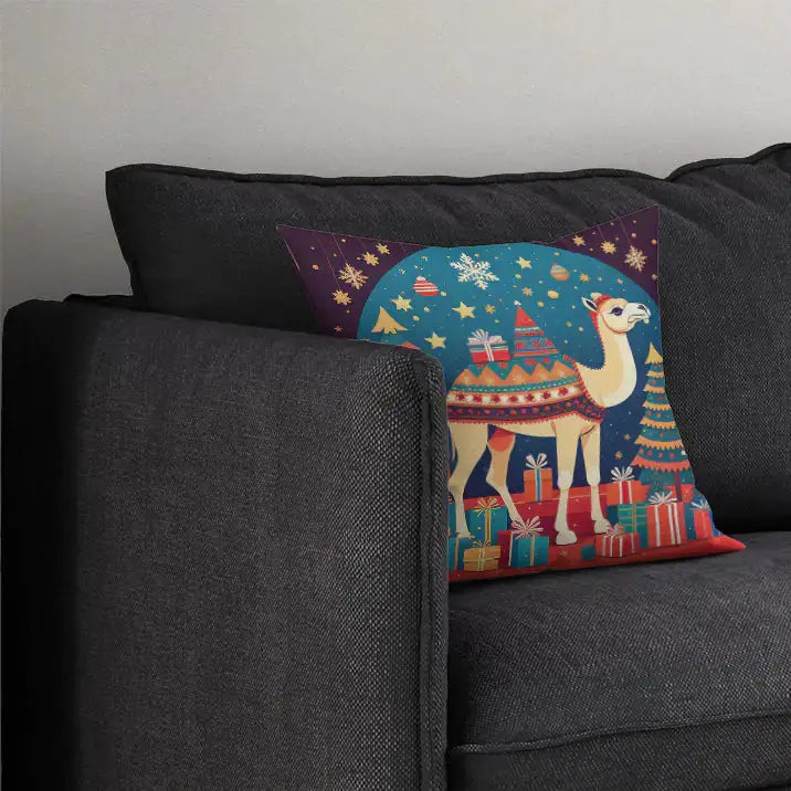Camel Christmas Throw Pillow Rieworkes