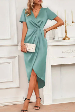 Satin Short Sleeve Party Dress Rieworkes