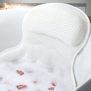 Bath Pillow Bathtub Pillow, Luxury Bath Pillows for Tub Neck and Back Support, Bath Tub Pillow Headrest with Soft 4D Mesh Fabric and Non-Slip Suction Cups, Relaxing Bath Accessories Spa Gifts Rieworkes