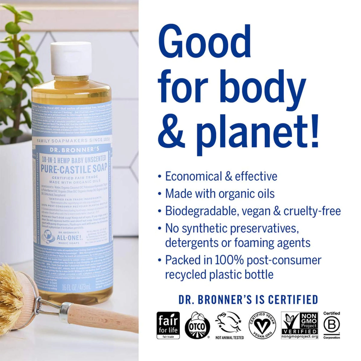 Dr. Bronner’s - Pure-Castile Liquid Soap (Baby Unscented, 16 Ounce) - Made with Organic Oils, 18-in-1 Uses: Face, Hair, Laundry & Dishes For Sensitive Skin & Babies, No Added Fragrance, Vegan, Non-GMO 16 Fl Oz (Pack of 1) Rieworkes