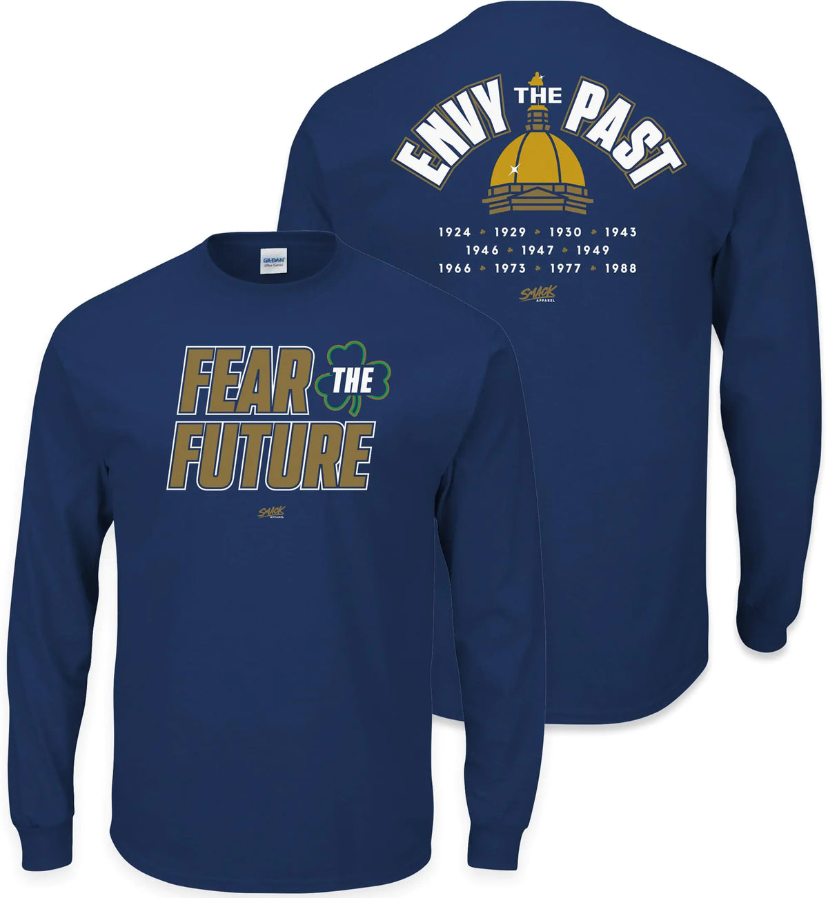 Fear The Future - Envy The Past T-Shirt for Notre Dame College Fans (SM-5XL) (Navy Long Sleeve Large) Mimarta