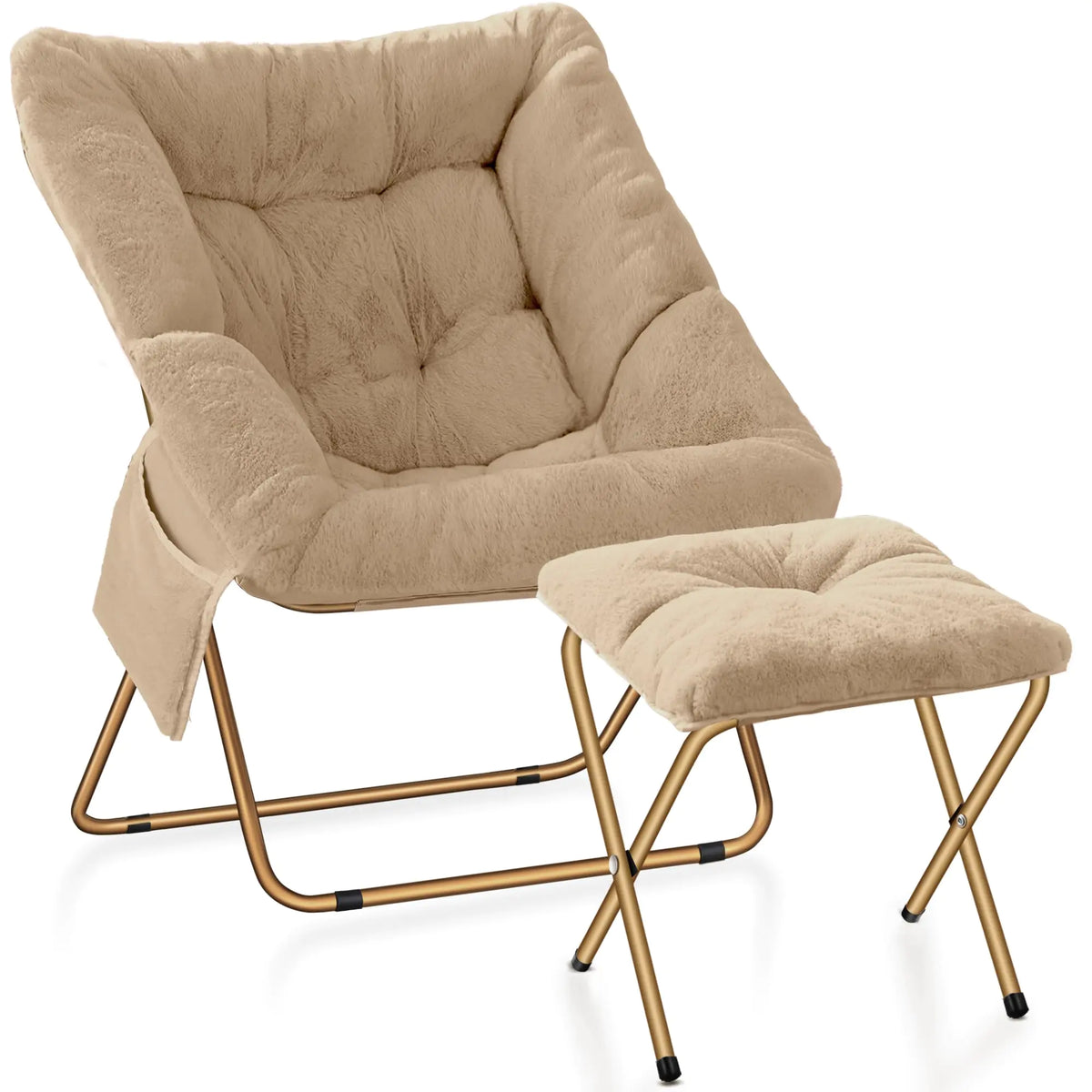 Kasunpul Comfy Saucer Chair Foldable Living Room Chairs Soft Faux Fur Lounge Chair for Bedroom Reading Chairs for Adults Kids X-Large (Beige) Mimarta